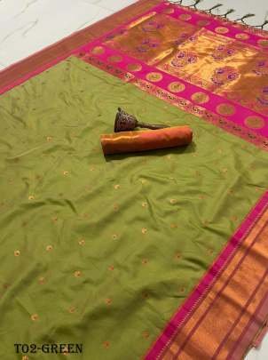 Mehendi Colour Banarasi Kanchi Silk Copper Zari Pattern Saree By Fab Funda