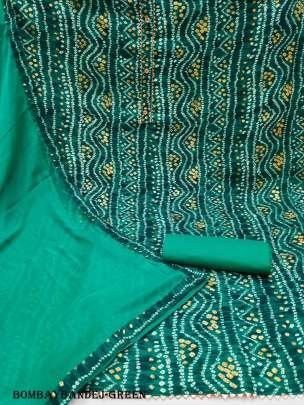 Green Bandhani Bombay Cotton Printed Dress Material