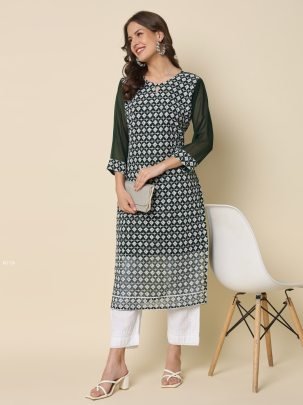 Green Chikankari Embroidered Kurti Pant Set 