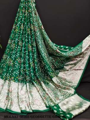 Green Color Bandhani Flower Moss Georgette Saree 