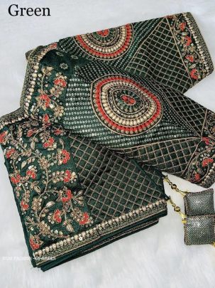 Green Color Copper Jari Heavy Embroidery Milan Silk  designer Ready made Blouse