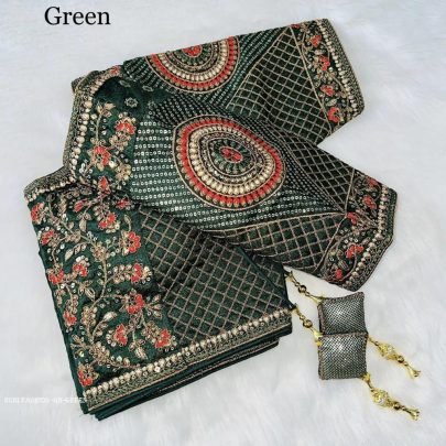 Green Color Copper Jari Heavy Embroidery Milan Silk  designer Ready made Blouse