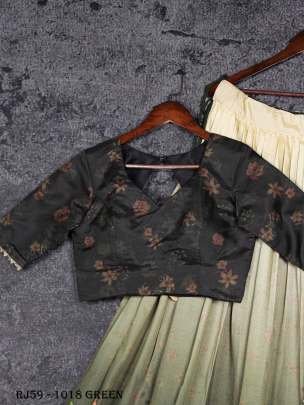 Green Color Floral Print Tussar Silk Lehenga Choli