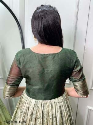 Green Color Printed With Weaving Border Tussar Silk Dress
