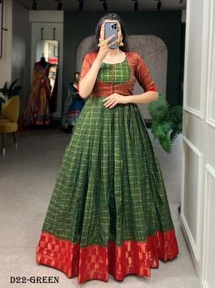 Green Color Zari Weaving Work With Zari Chex Wedding Dress