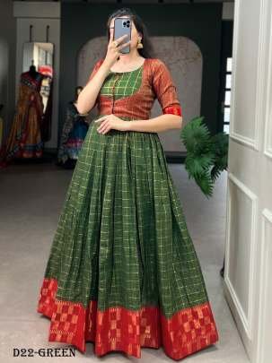 Green Color Zari Weaving Work With Zari Chex Wedding Dress