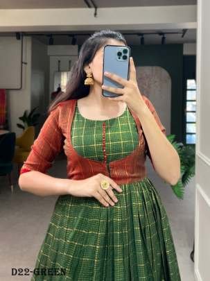 Green Color Zari Weaving Work With Zari Chex Wedding Dress