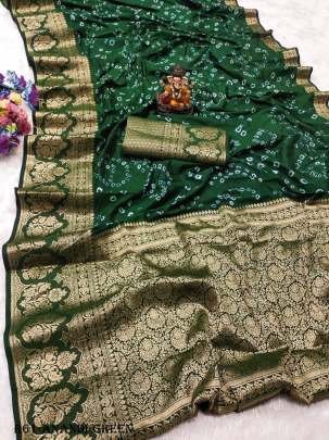Green Designer Anandi Pure Handmade Bandhej Kanjivaram Silk Saree