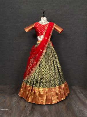Green Designer Jacquard Banarasi Silk Lehenga