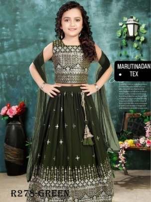 Green Designer Kids Girls Georgette Lehenga choli