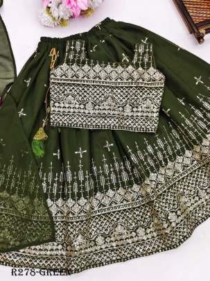 Green Designer Kids Girls Georgette Lehenga choli