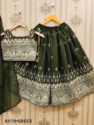 Green Designer Kids Girls Georgette Lehenga choli