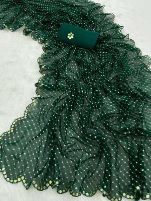 Green Regular Wear Leriya Bandhani Print Georgette Saree