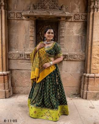 Green Digital Printed Cotton Lehenga