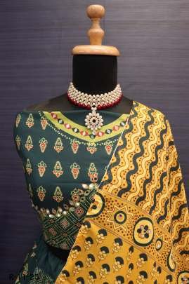 Green Digital Printed Cotton Lehenga