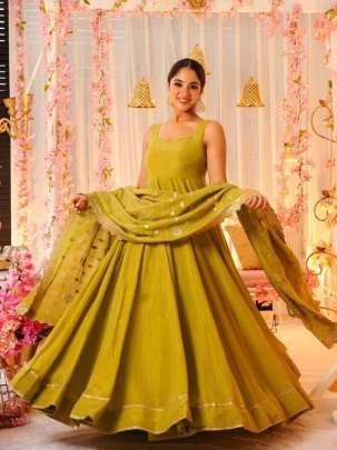 Green Elegance Chinnon Silk Anarkali Gown