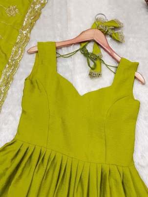 Green Elegance Chinnon Silk Anarkali Gown