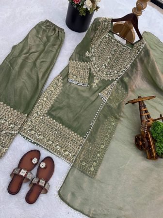 Green Embroidered Kurti Sharara Suit Set