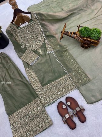 Green Embroidered Kurti Sharara Suit Set
