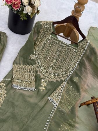 Green Embroidered Kurti Sharara Suit Set