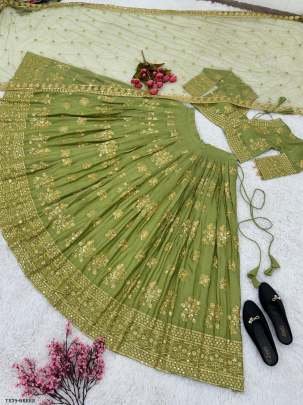 Green Embroidery Work Chinon Silk Lehenga Choli