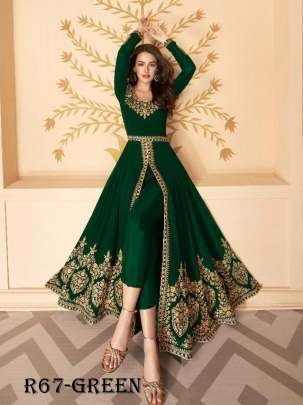 Green Fancy Georgette Semi Stitched Suits With Full Flair
