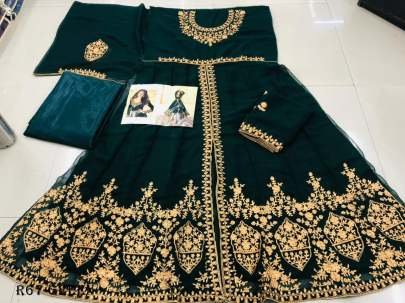 Green Fancy Georgette Semi Stitched Suits With Full Flair