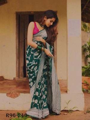 Green Flower Work Pure Silk Saree With Copper Zari