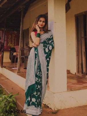 Green Flower Work Pure Silk Saree With Copper Zari