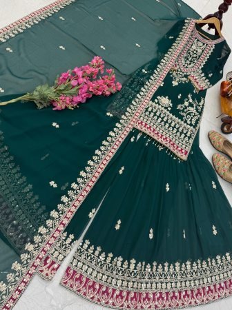 Green Fox Georgette Embroidered Sharara Set with Sequence Work