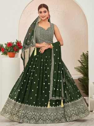 Green Georgette Embroidered Stitched Lehenga Choli