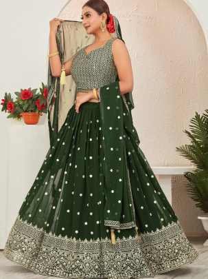 Green Georgette Embroidered Stitched Lehenga Choli