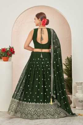 Green Georgette Embroidered Stitched Lehenga Choli