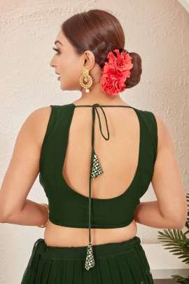 Green Georgette Embroidered Stitched Lehenga Choli