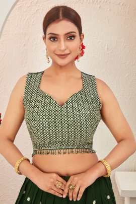 Green Georgette Embroidered Stitched Lehenga Choli