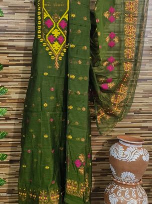Green Latest Dhakai Jamdani Two Piece Dress Material