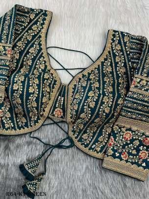 Green Long Sleeve Heavy Embroidery Bridal Work Blouse