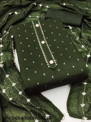 Green Model Chanderi Buti Dress Material