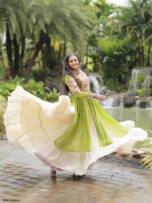 Green Navratri Collection Kora Cotton Lehenga Choli