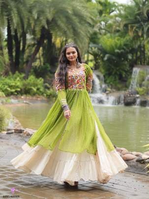 Green Navratri Collection Kora Cotton Lehenga Choli