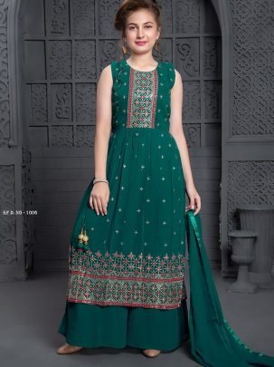 Green Nayra Cut Styles Dress for Kids Girls