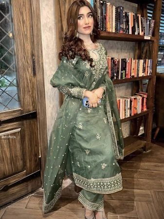 Green Organza Silk Zari Work Palazzo Suit Set