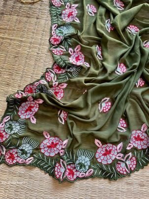 Green Party Wear Anniee Embroidery Work Georgette Saree