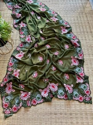 Green Party Wear Anniee Embroidery Work Georgette Saree