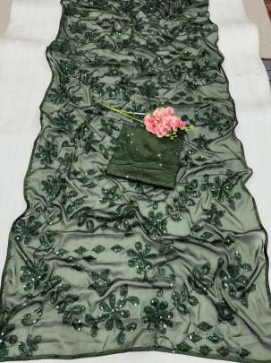 Green Party Wear Rangoli Silk 5 MM Sequence Saree