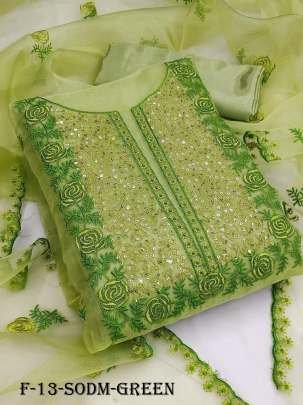Green Sequense Work Organza Dress Material