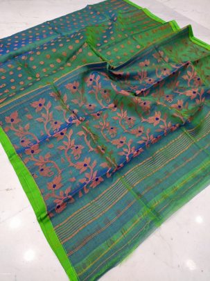 Green Soft Pure Maslin Dhakai Jamdani Saree
