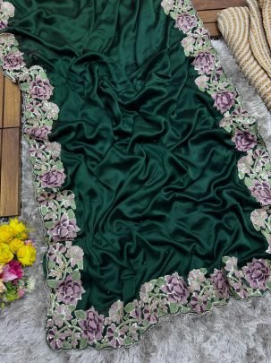 Green Soft Rangoli Silk Embroidery Saree