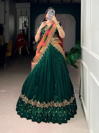 Green Vichitra Silk Lehenga Choli With Dupatta 