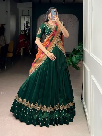 Green Vichitra Silk Lehenga Choli With Dupatta